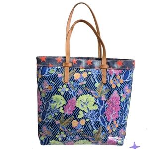 Consuela Blue Floral Shoulder Bag with Tan Handles